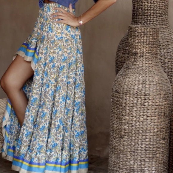 SOLD OUT CLEARANCE Blue Floral Bohemian Hi Lo Maxi Skirt - Picture 4 of 7